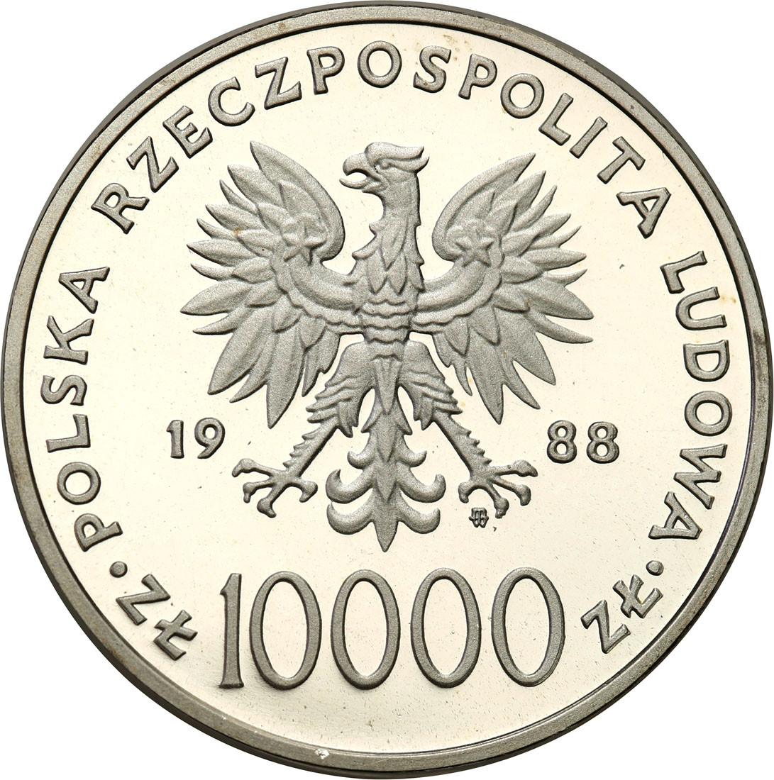 PRL. 10.000 złotych 1988 Jan Paweł II cienki krzyż